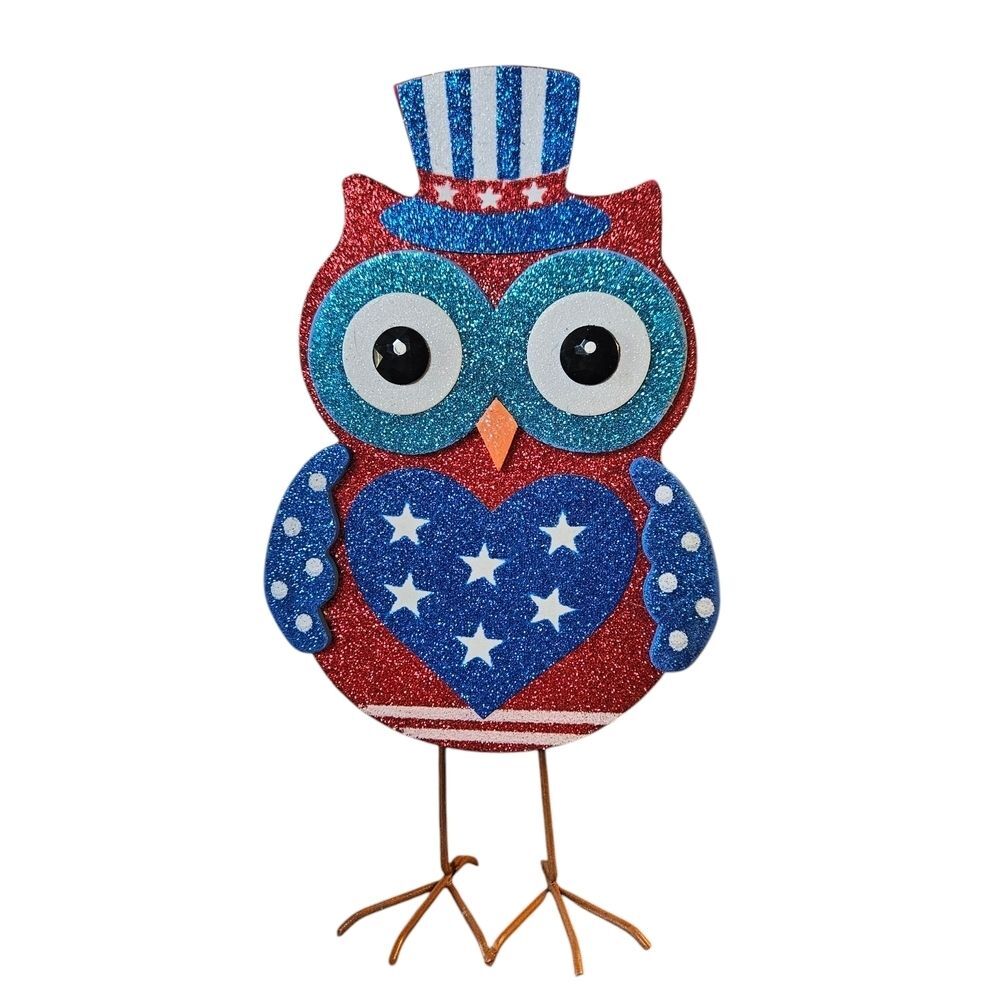 Patriotic Owl Foam Decoration – Red White & Blue Glitter – 4th of July